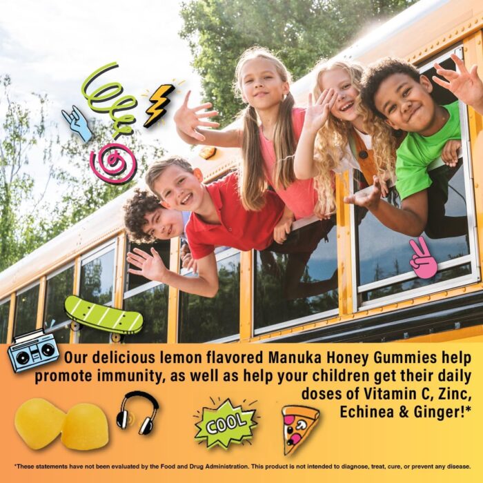 5-in-1 Kid's Immune Support Gummy, Manuka Honey, Vitamin C, Zinc, Echinacea, Ginger, Gummy Supplement, Essential Immune Support Gummies for Daily Use, Natural Citrus Flavored - 60 Count - Image 3