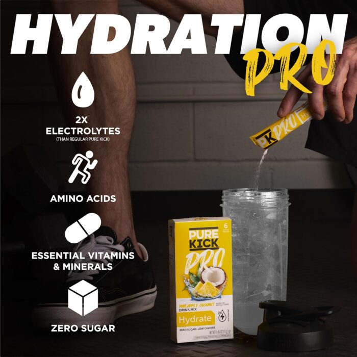 PURE KICK PRO Hydration Electrolyte Drink Mix, Pineapple Coconut, Includes 1 Box with 6 Packets in Each Box - Image 3