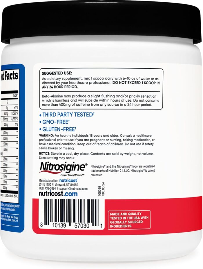 Nutricost Pre-Workout Complex Powder (30 Servings, Fruit Punch) - with Beta-Alanine, Taurine & Amino Acids - Image 5