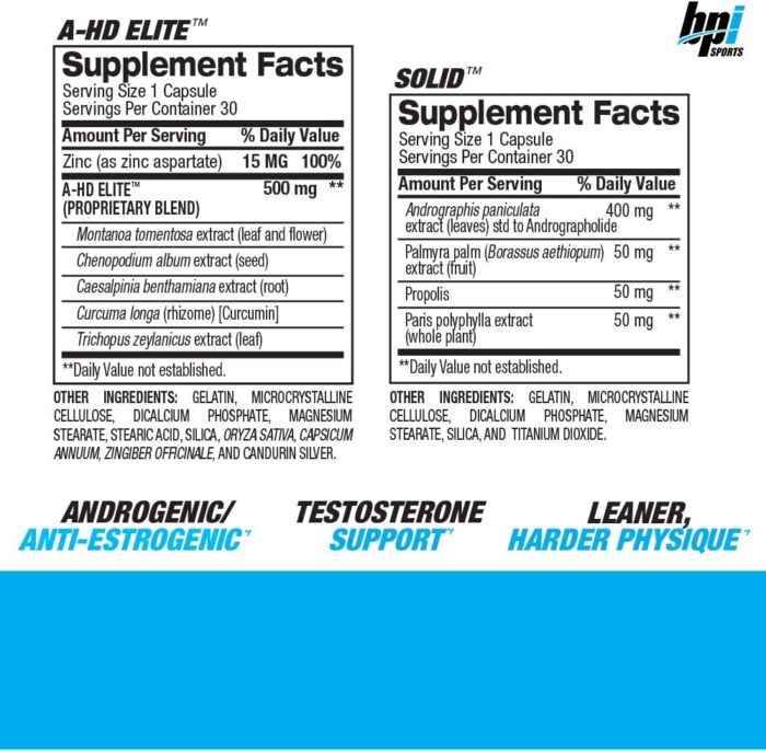 BPI Sports A-HD Elite/Solid (30 Capsules) – Men’s Testosterone Booster – Healthy Muscle, Strength, & Performance Support – Promotes Natural Fat Loss & Libido – 30 Servings – 550mg - Image 3