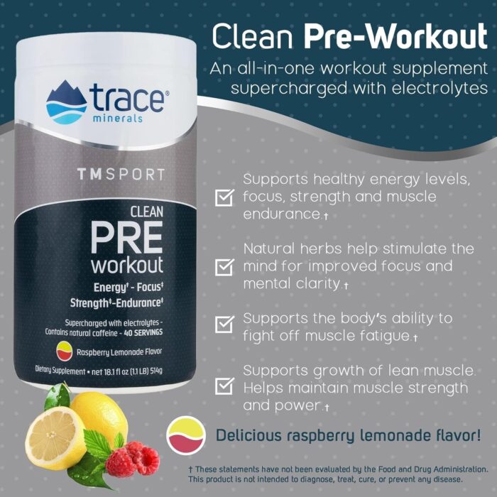Trace Minerals | TMSPORT Series Pre Workout Supplement | Energy and Strength Booster | No Artificial Color| Raspberry Lemonade Flavor | 18.1 Ounce, 40 Servings - Image 4