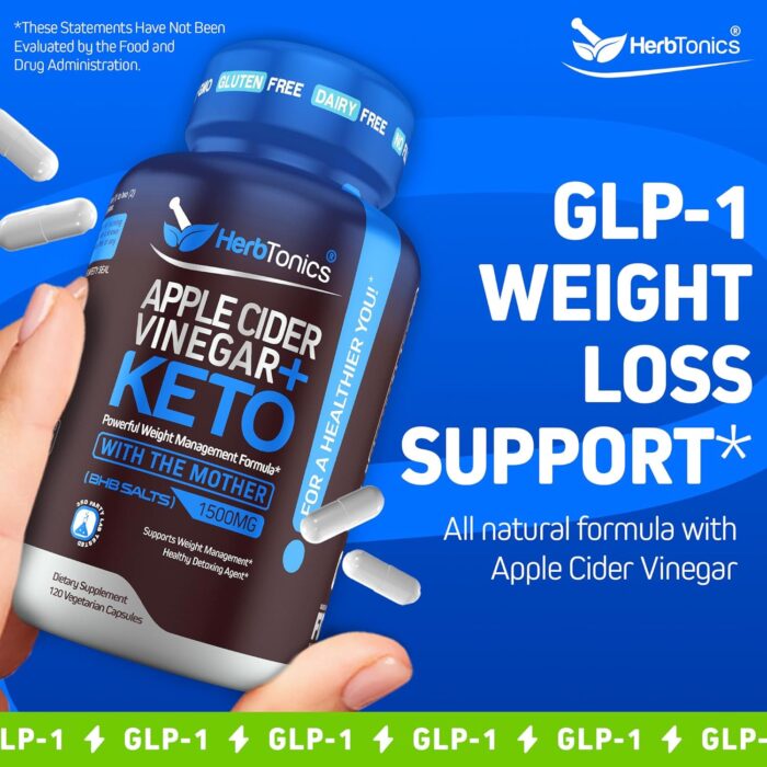 Herbtonics Apple Cider Vinegar with Keto BHB Salts - GLP-1 Support Supplement | Keto Diet Pills for Women & Men | Supports Appetite & Metabolic Function | 120 Keto ACV Capsules - Image 3