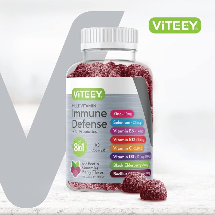 Multivitamin Gummies 8 in 1 Immune Support Supplement with Probiotics - Immune Boosters for Adults & Teens - Vegetarian, Gelatin Free, GMO Free - Chewable Berry Flavored Pectin Immune Defense Gummy - Image 3