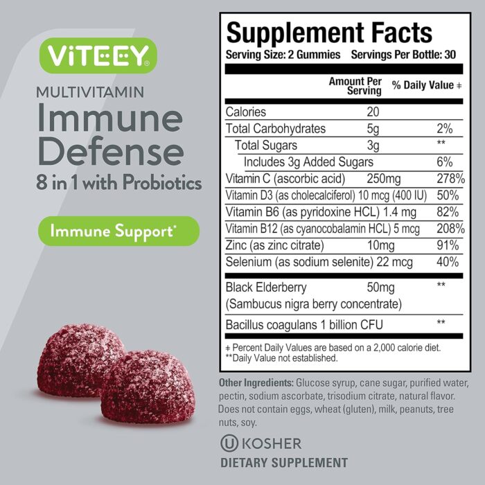 Multivitamin Gummies 8 in 1 Immune Support Supplement with Probiotics - Immune Boosters for Adults & Teens - Vegetarian, Gelatin Free, GMO Free - Chewable Berry Flavored Pectin Immune Defense Gummy - Image 5