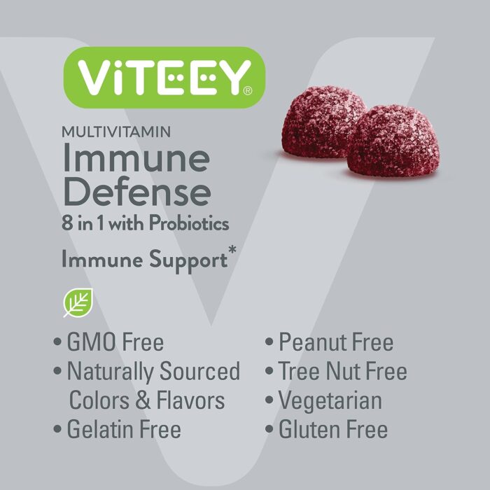 Multivitamin Gummies 8 in 1 Immune Support Supplement with Probiotics - Immune Boosters for Adults & Teens - Vegetarian, Gelatin Free, GMO Free - Chewable Berry Flavored Pectin Immune Defense Gummy - Image 6