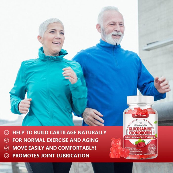 softbear Glucosamine Chondroitin Gummies Sugar Free, Extra Strength Glucosamine Chondroitin Supplement for Natural Joint Support, Raspberry Flavored 120 Count - Image 8