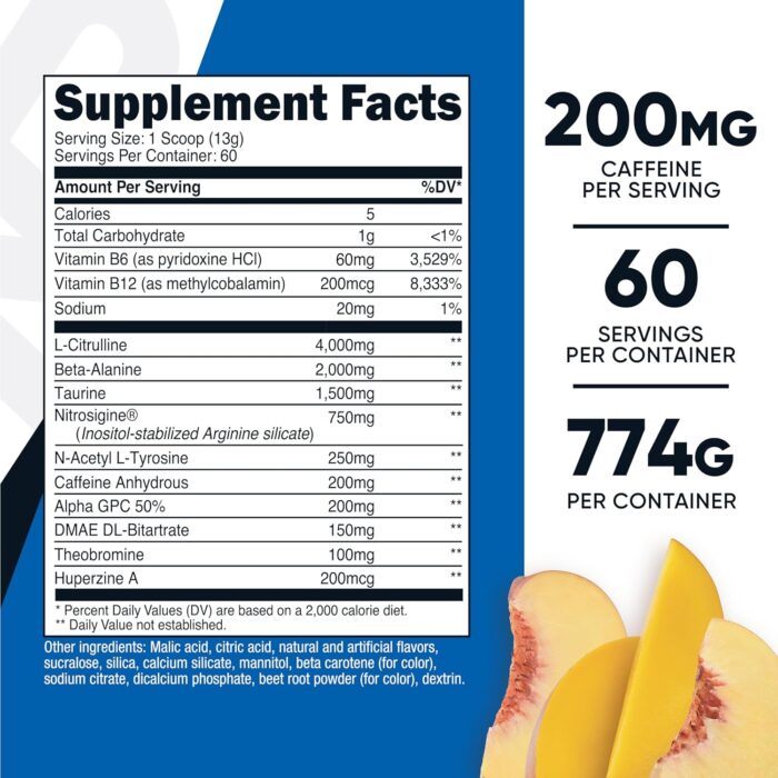 Nutricost Pre-Workout Complex Powder (60 Servings, Peach Mango) - Pre-Workout Supplement with Beta-Alanine, Taurine & Amino Acids - Image 3