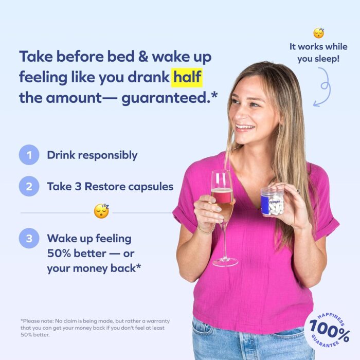 Cheers Restore | Supplement with DHM + L-Cysteine | Feel Better After Drinking & Support Your Liver | 6 Doses | Dihydromyricetin, Cysteine, Milk Thistle, Prickly Pear, B-Vitamins, Ginger - Image 3