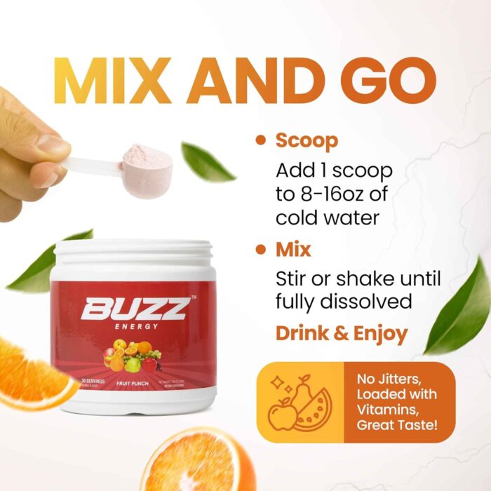 Morning Buzz Energy Drink Powder - Energy Boost Drink Mix - Sugar-Free Energy with Antioxidants - Morning Kickstart and Sports Nutrition Endurance Product - 30 Servings, Fruit Punch, 7.9 Ounces - Image 4