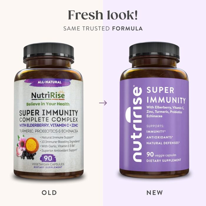 NutriRise Immunity Complex Immune Support Supplement with Vitamin C, E, B6, Zinc, Turmeric Curcumin, Elderberry, Echinacea, 7.2 Billion CFU Probiotics for Gut Health, 90 Count - Image 3