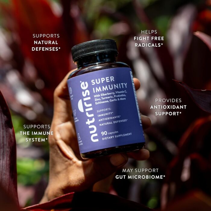 NutriRise Immunity Complex Immune Support Supplement with Vitamin C, E, B6, Zinc, Turmeric Curcumin, Elderberry, Echinacea, 7.2 Billion CFU Probiotics for Gut Health, 90 Count - Image 9