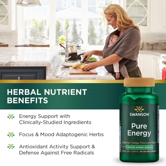Swanson Pure Energy Metabolism Concentration Focus Support Stress Management Adaptogenic Herbs Herbal Supplement 60 Veggie Capsules (Veg Caps) Vegan - Image 5