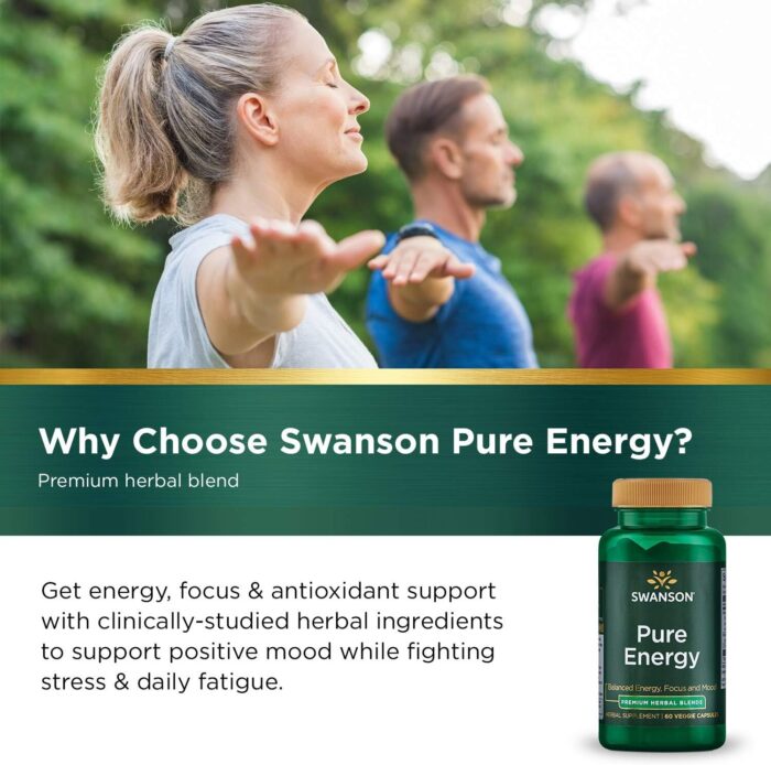 Swanson Pure Energy Metabolism Concentration Focus Support Stress Management Adaptogenic Herbs Herbal Supplement 60 Veggie Capsules (Veg Caps) Vegan - Image 7