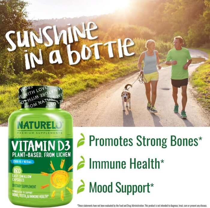 NATURELO Vitamin D - 2500 IU - Plant Based from Lichen - Natural D3 Supplement for Immune System, Bone Support, Joint Health - Vegan - Non-GMO - Gluten Free - 180 Capsules - Image 7