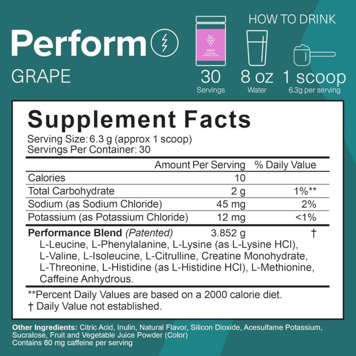 The Amino CO. - Perform Pre Workout Powder Supplement with Pure EAA Amino Acids & Natural Flavor, Stevia Sweetened Preworkout Energy Boost for Men & Women - Grape (6.7 oz) - Image 4