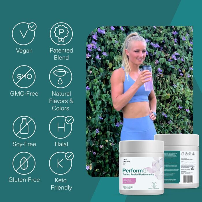 The Amino CO. - Perform Pre Workout Powder Supplement with Pure EAA Amino Acids & Natural Flavor, Stevia Sweetened Preworkout Energy Boost for Men & Women - Grape (6.7 oz) - Image 6