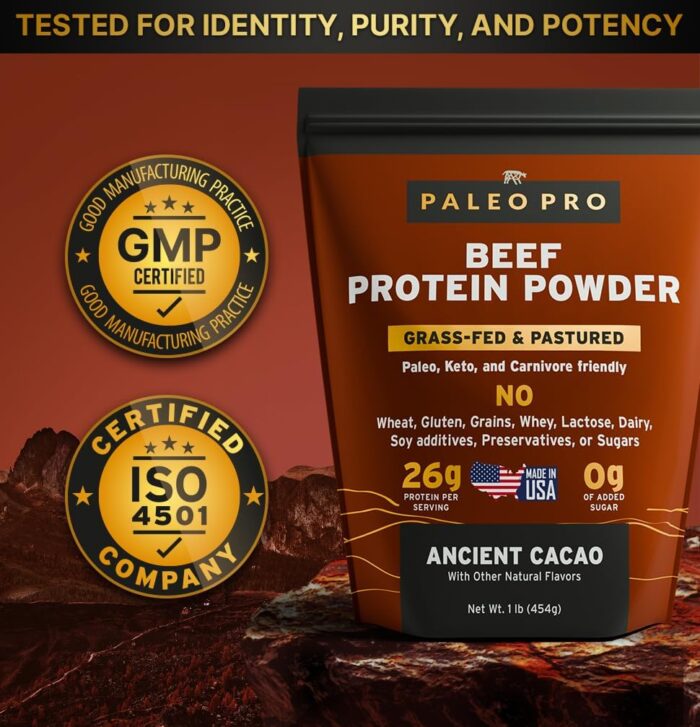 Paleo Pro Beef Protein Powder - Grass Fed Protein Powder Isolate - Pure Animal Based Pastured & Cage-Free | Dairy & Gluten Free, Natural and Clean Proteins for Paleo & Keto - 15 Days Supply (Cacao) - Image 4