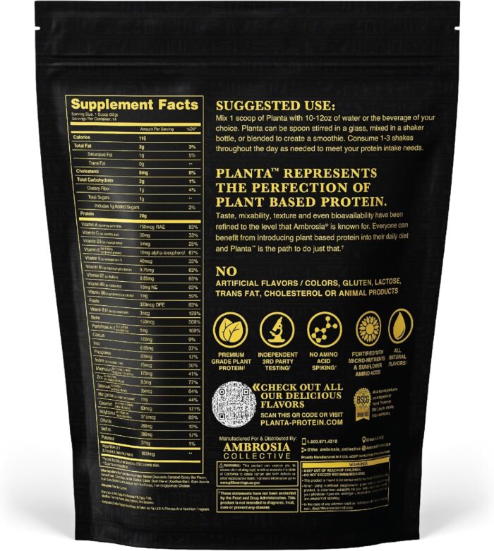 Ambrosia Planta - Premium Organic Plant-Based Protein | Vegan & Keto Friendly | Gourmet Flavors with No Bloating or Stomach Upset | Gluten & Soy Free | No Added Sugar | 14 Servings | (Candy Bar) - Image 3
