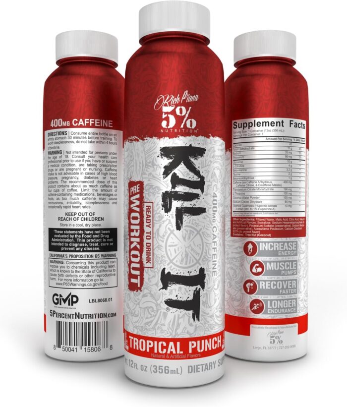 5% Nutrition Kill It Ready-to-Drink High Stim Pre Workout | 400mg Caffeine Energy Drink | Extreme Pump, Endurance, Focus & Hydration | Citrulline, Beta Alanine, Taurine | 12 Pack (Tropical Punch) - Image 3