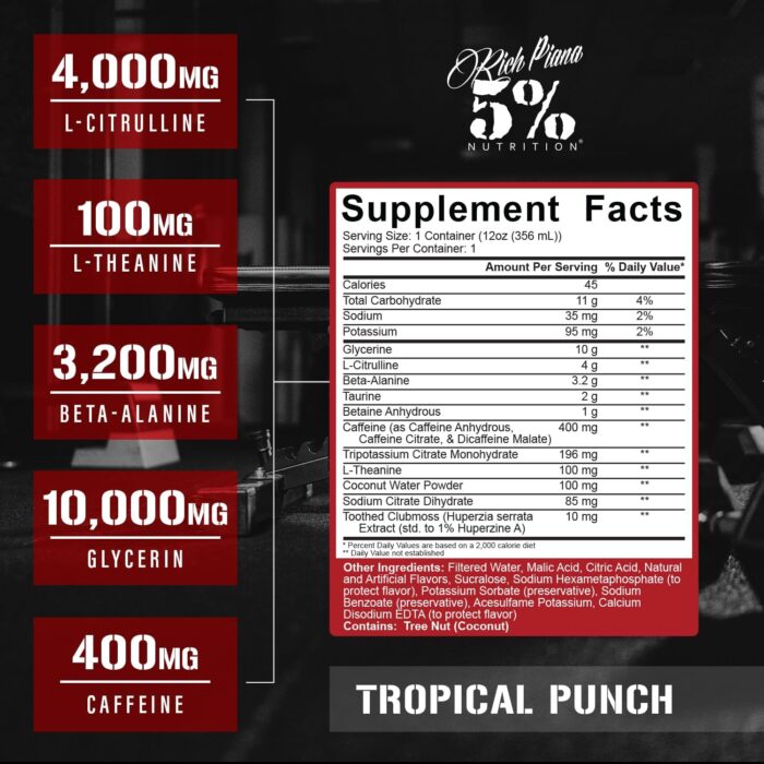 5% Nutrition Kill It Ready-to-Drink High Stim Pre Workout | 400mg Caffeine Energy Drink | Extreme Pump, Endurance, Focus & Hydration | Citrulline, Beta Alanine, Taurine | 12 Pack (Tropical Punch) - Image 4