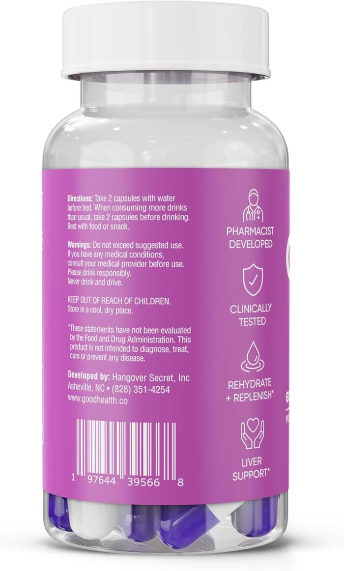 Good Morning Hangover Pills | 88.89% Effective at Hangover Prevention in Clinical Trial | After Alcohol Aid with DHM, Milk Thistle, and Electrolytes to Help You Party Smart. Cheers - Image 9