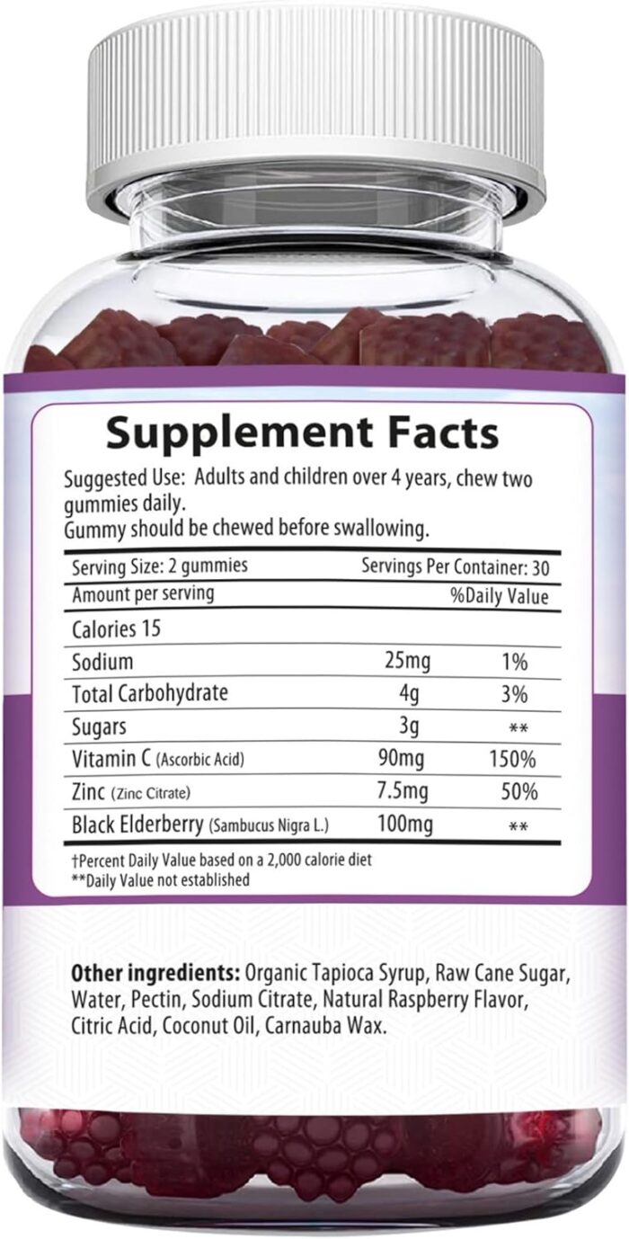 HERBION Elderberry Gummies with Vitamin C & Zinc - Healthy Immune System Support - Gluten-Free & Gelatin-Free - 60 Gummies for Adults & Children 4 Years & Above - Made in USA, 60 Count (Pack of 1) - Image 4