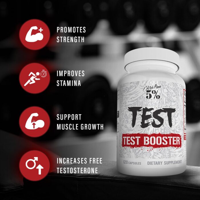 5% Nutrition Rich Piana Test | Natural Testosterone Booster for Men | Muscle Builder, Male Vitality, Energy & Stamina | Tongkat Ali (Longjack), Shilajit, Fenugreek, DIM, Boron | 120 Capsules - Image 4