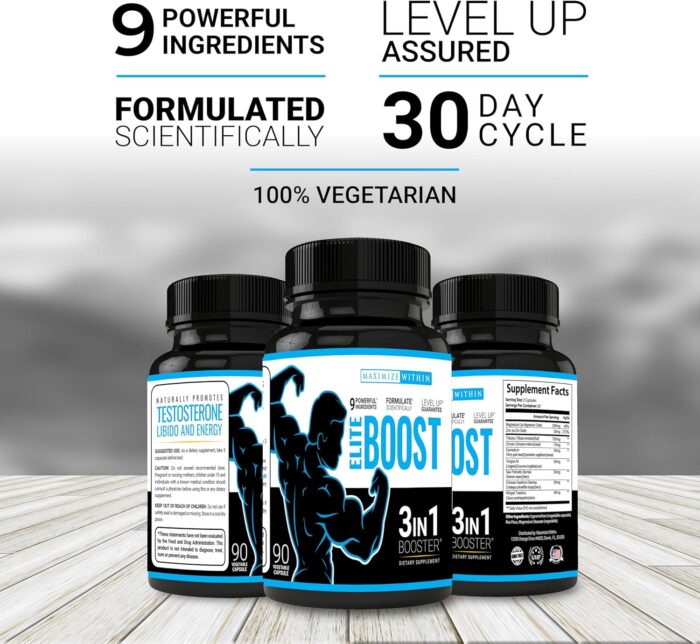 Maximum Slim Elite Boost 3 in 1 Formula Naturally Promotes Testosterone Libido, Energy,Muscle Mass & Stamina, Powerful Ingredients Veggie Capsules - Image 4