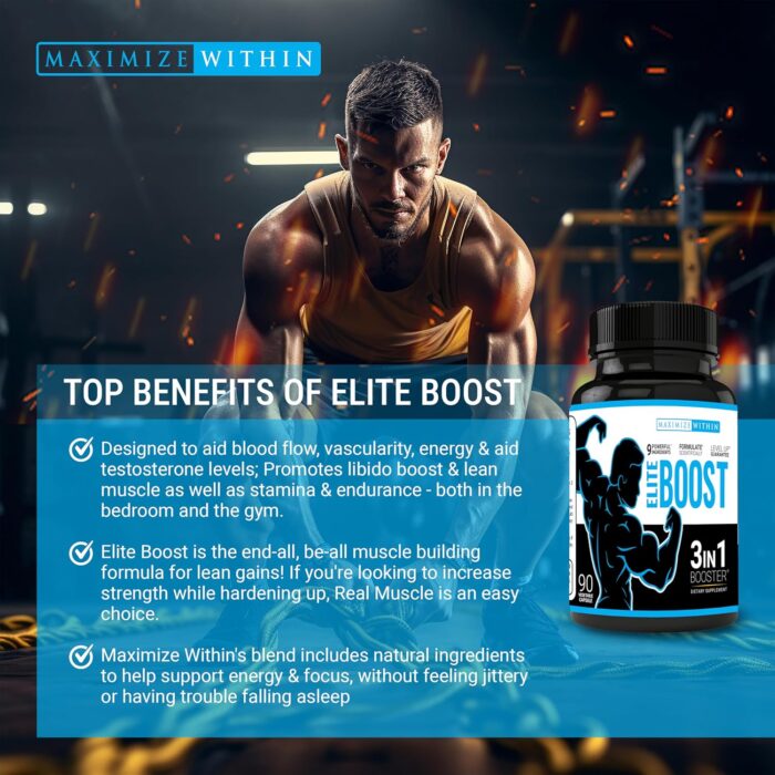 Maximum Slim Elite Boost 3 in 1 Formula Naturally Promotes Testosterone Libido, Energy,Muscle Mass & Stamina, Powerful Ingredients Veggie Capsules - Image 5