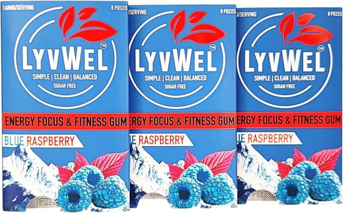 Energy Gum | 160mg Caffeine + 100mg Taurine per Serving | All Natural | Sugar-Free Pre-Workout Boost: Your Essential Energy Supplement to Stay Awake (3 Pack) (3 Pack, Blue Raspberry) - Image 3