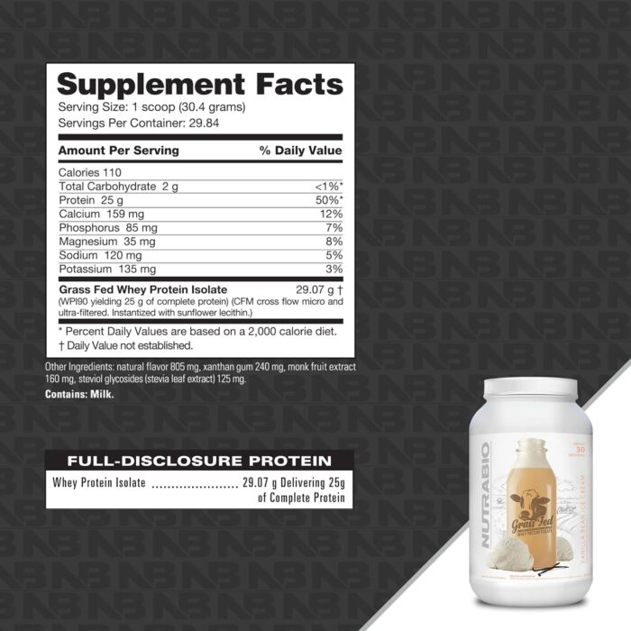 NutraBio Grass Fed Whey Isolate Protein Powder - 25G of Protein Per Scoop - Sugar Free Natural Lean Muscle Protein Supplement - Vanilla Bean- 2 Pounds, 29 Servings. - Image 3