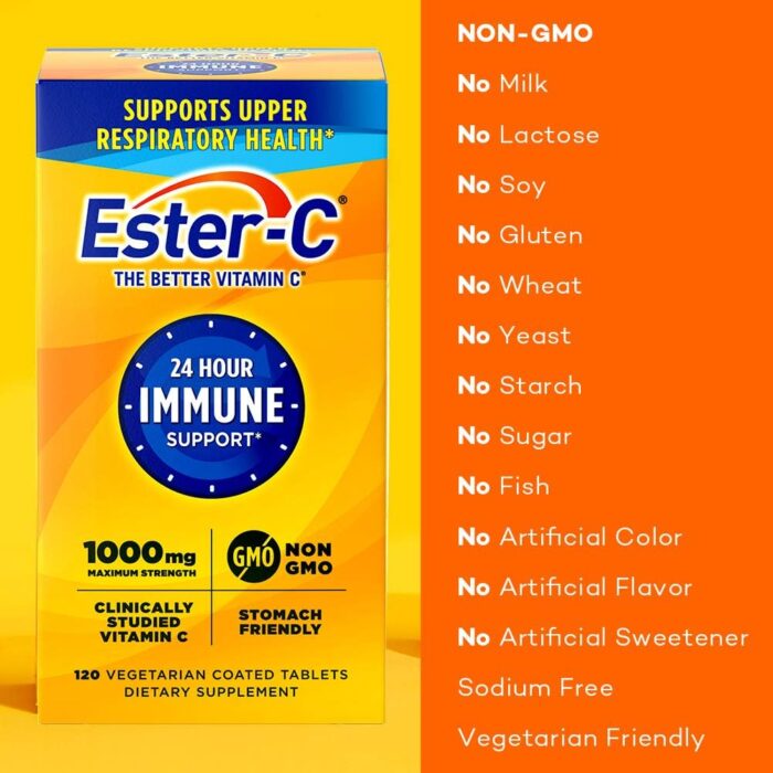 Ester-C Vitamin C 1000 mg Coated Tablets, Immune System Booster, Stomach-Friendly Supplement, 120 Count - Image 4