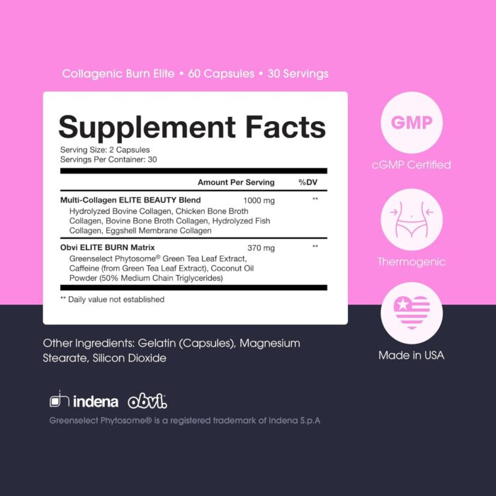 Obvi Burn Elite | Supports Metabolism Boost, Energy, and Focus | Supplement with Collagen and Green Tea | Supports Healthy Hair, Skin, Nails, and Joints | 60 Capsules, 30 Servings - Image 3