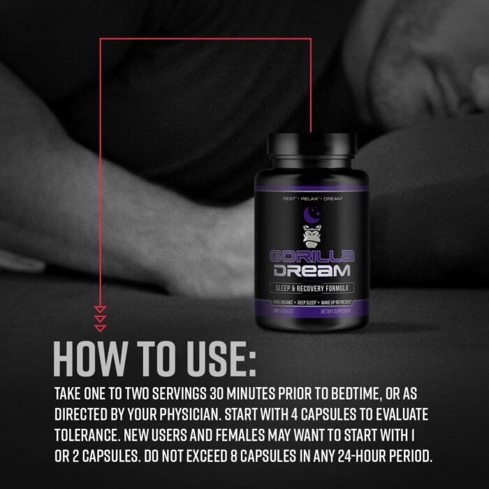 Gorilla Mind Dream Sleep Supplement (120 Capsules) - Nootropic Infused Comprehensive Sleep & Recovery Supplement - GABA, Melatonin, Valerian Root, Magnesium, L-Theanine, Sensoril, Ashwagandha & More - Image 6