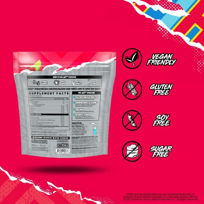 GHOST Hydration Packets, Sonic Cherry Limeade, 24 Sticks, Electrolyte Powder - Drink Mix Supplement with Magnesium, Potassium, Calcium, Vitamin C - Vegan Friendly, Free of Soy, Sugar & Gluten - Image 5