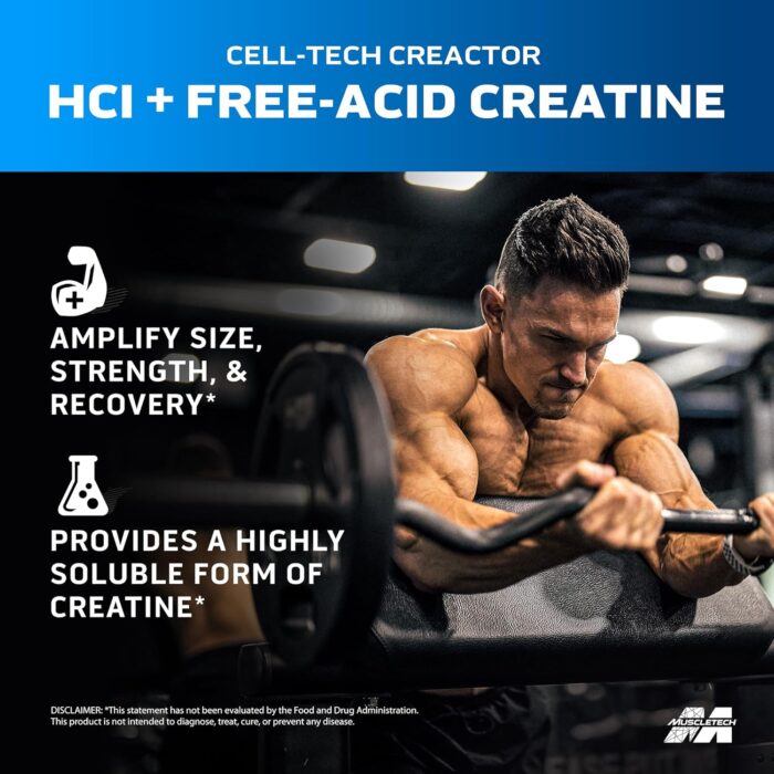 MuscleTech Cell-Tech Creactor Creatine HCl Powder,Post Workout Muscle Builder for Men & Women ,Creatine Hydrochloride + Free-Acid,Unflavored (120 Servings),8.47 oz - Image 3