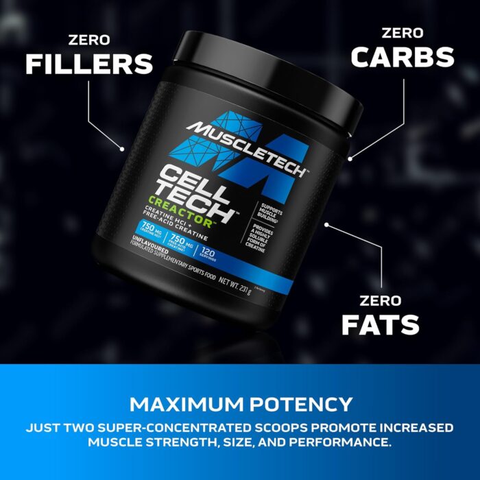 MuscleTech Cell-Tech Creactor Creatine HCl Powder,Post Workout Muscle Builder for Men & Women ,Creatine Hydrochloride + Free-Acid,Unflavored (120 Servings),8.47 oz - Image 4