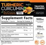 Turmeric Curcumin with BioPerine 1950mg, 95% Standardized Curcuminoids - Black Pepper for Advanced Absorption, Herbal Joint Support, Nature's Tumeric Extract Supplement Non-GMO - 180 Capsules - Image 3