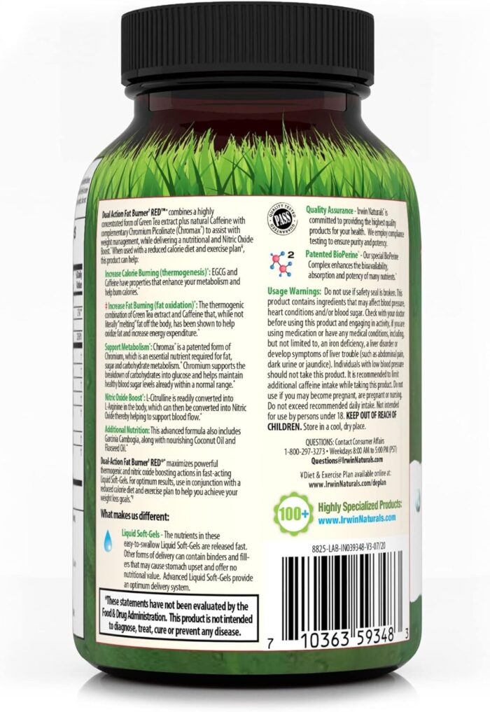 Irwin Naturals Dual-Action Fat Burner RED - 75 Liquid Soft-Gels - Powerful Thermogenic with Nitric Oxide Booster - 25 Total Servings - Image 4