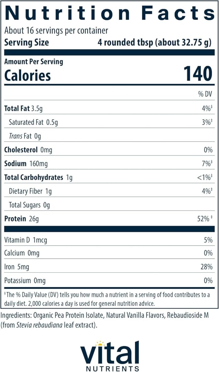 Vital Nutrients ProVeg Organic Pea Protein 524g | Vegan Pea Protein Powder | 23g Protein per Serving | Natural Vanilla Flavor | Gluten, Dairy, Soy Free | Non-GMO | 16 Servings - Image 3