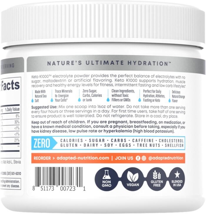 Hi-Lyte Keto K1000 Electrolyte Powder | Orange | Hydration Supplement Drink Mix | Boost Energy & Beat Leg Cramps | No Sugar, No Maltodextrin | 50 Servings - Image 3