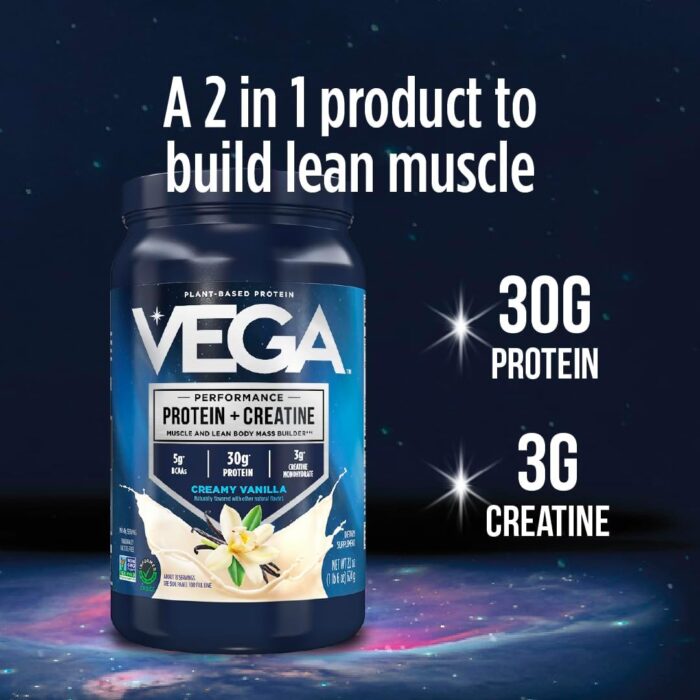 Vega Protein + Creatine - 30g Plant-Based Protein, Vanilla, 13 Servings, 3g Creatine, 5g BCAAs, Vegan, Keto, Gluten Free, Dairy Free, Low Carb, for Muscle Growth & Repair, Drink Mix, 22oz - Image 3