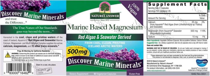 Nature's Answer Marine Based Magnesium, Super Concentrated 500mg | Plant Based | Red Algae & Seawater Derived | Alcohol-Free & Gluten-Free | Vegetarian Capsules 90ct - Image 3