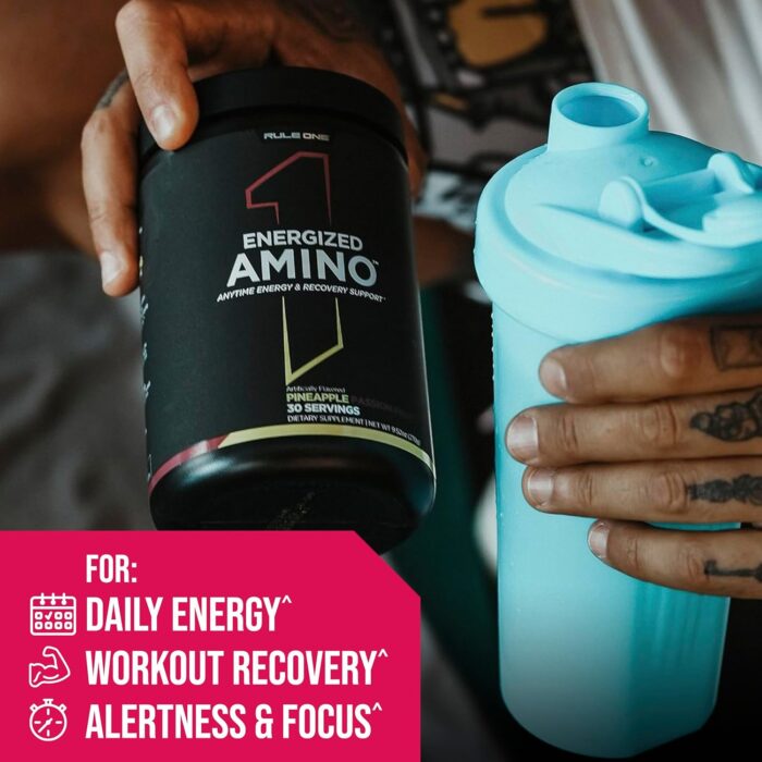 Rule 1 Energized Amino – Anytime Energy and Recovery Support with BCAAs, Glutamine, Citrulline, Beta Alanine, and Caffeine from Green Coffee & Tea Leaf Extracts (30 Servings, Sour Candy) - Image 4