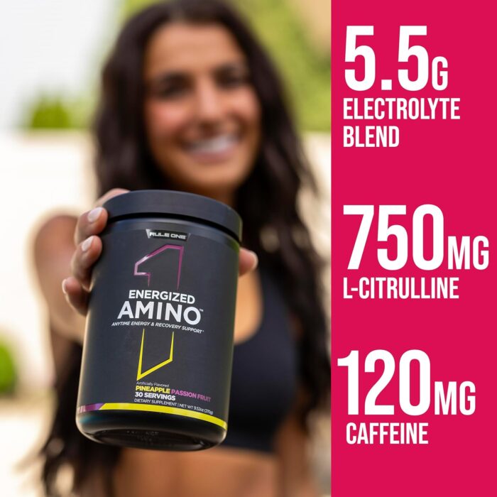 Rule 1 Energized Amino – Anytime Energy and Recovery Support with BCAAs, Glutamine, Citrulline, Beta Alanine, and Caffeine from Green Coffee & Tea Leaf Extracts (30 Servings, Sour Candy) - Image 8