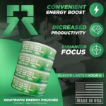 Nootropic Energy Caffeine Pouches • 100mg Caffeine • Alpha GPC • Huperzine A & Essential Vitamins • Sugar-Free • Coconut Fiber Technology • Cool Mint Flavor • 15 Pouches Per Can (Pack of 4) - Image 3