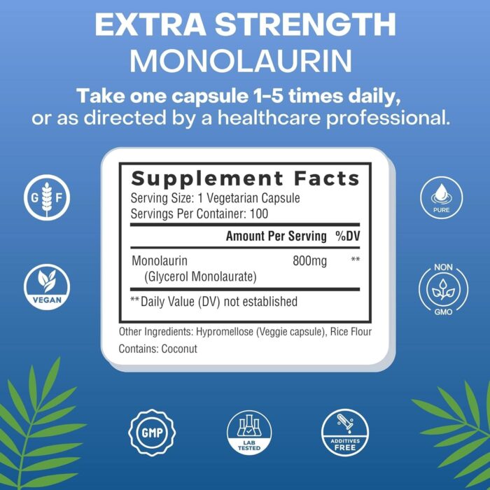 Extra Strength Monolaurin 1,600mg per Serving, 800mg per Capsule - Image 7