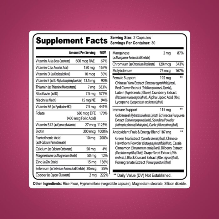 MULTIVITAMIN for Active Women, 60 Capsules, Multivitamin & Multi-Mineral Supplement for Women, Helps Support Energy Levels, Focus, Concentration & Immune Health - Image 5