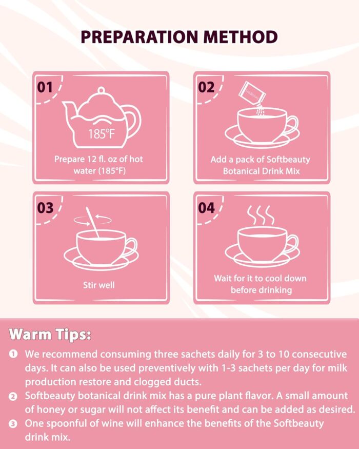 Lactation Support Drink Mix for Clogged Milk Duct Relief, Breast Feeding Essentials Lactation Tea for Milk Supply Restore, Safely Mastitis Relief, Soften Lumps Lessen Engorgement Tenderness - Image 6