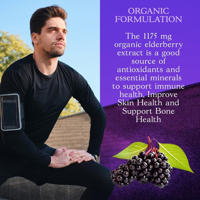 Organic Elderberry Capsules, 4-Way Immune Boost, Vitamins C, D, and Zinc Support, 1260.1 mg Elderberry Supplements for Adults, 60 Capsules - Image 10